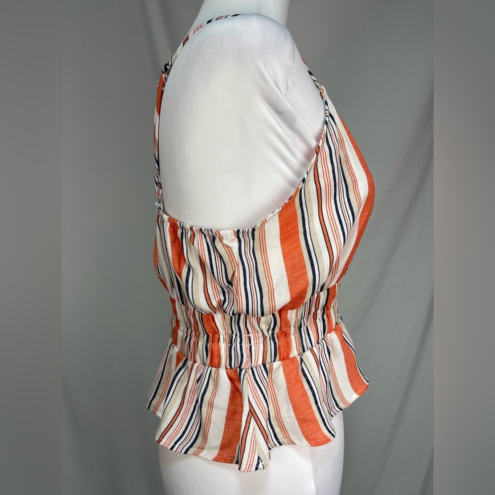 Sage the labor orange white stripes peplum cropped spaghetti straps tank top M - Picture 4 of 14
